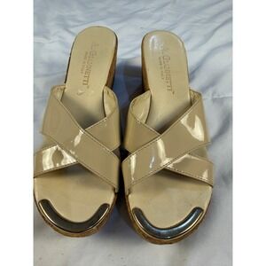 A Giannetti Wedge Sandals Patent Leather Cork Heel Made in Italy Women's Size 8